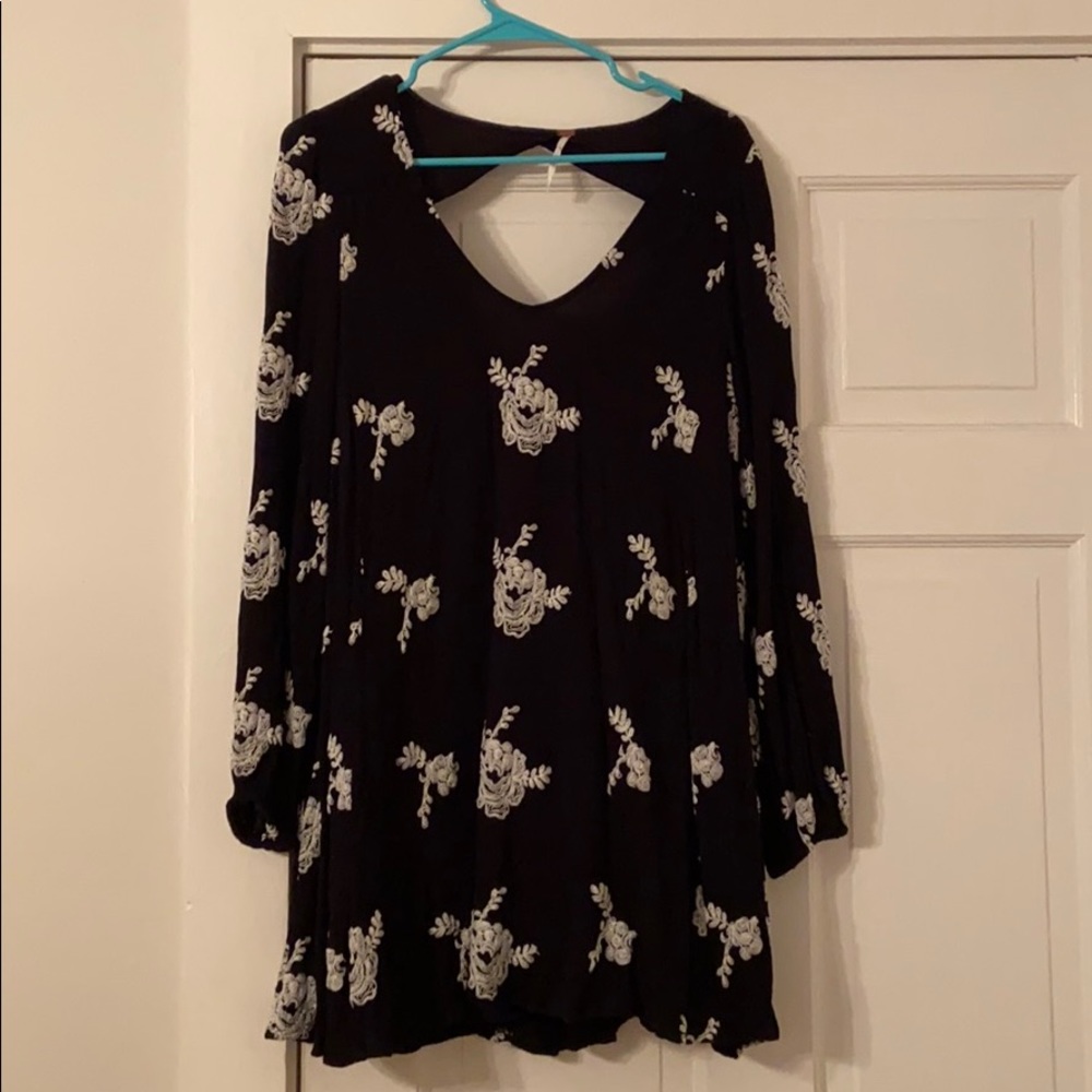 Free People Black dress with White embroidery
